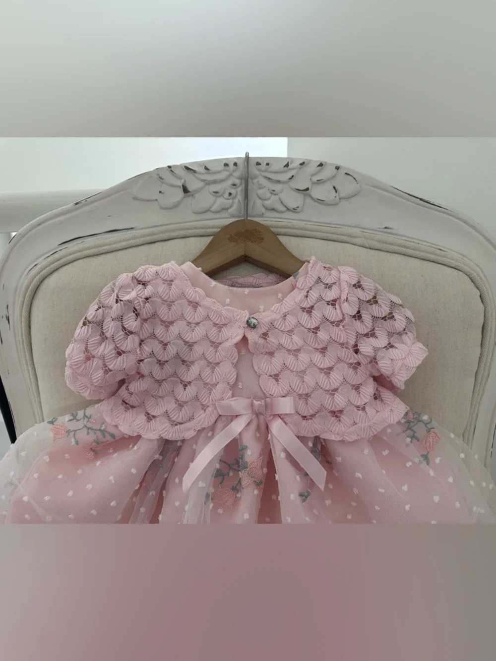 🦢 6~9 Mth Pink Tulle Princess Wedding Baby Dress with Matching Knit Bolero NWOT - Picture 6 of 16